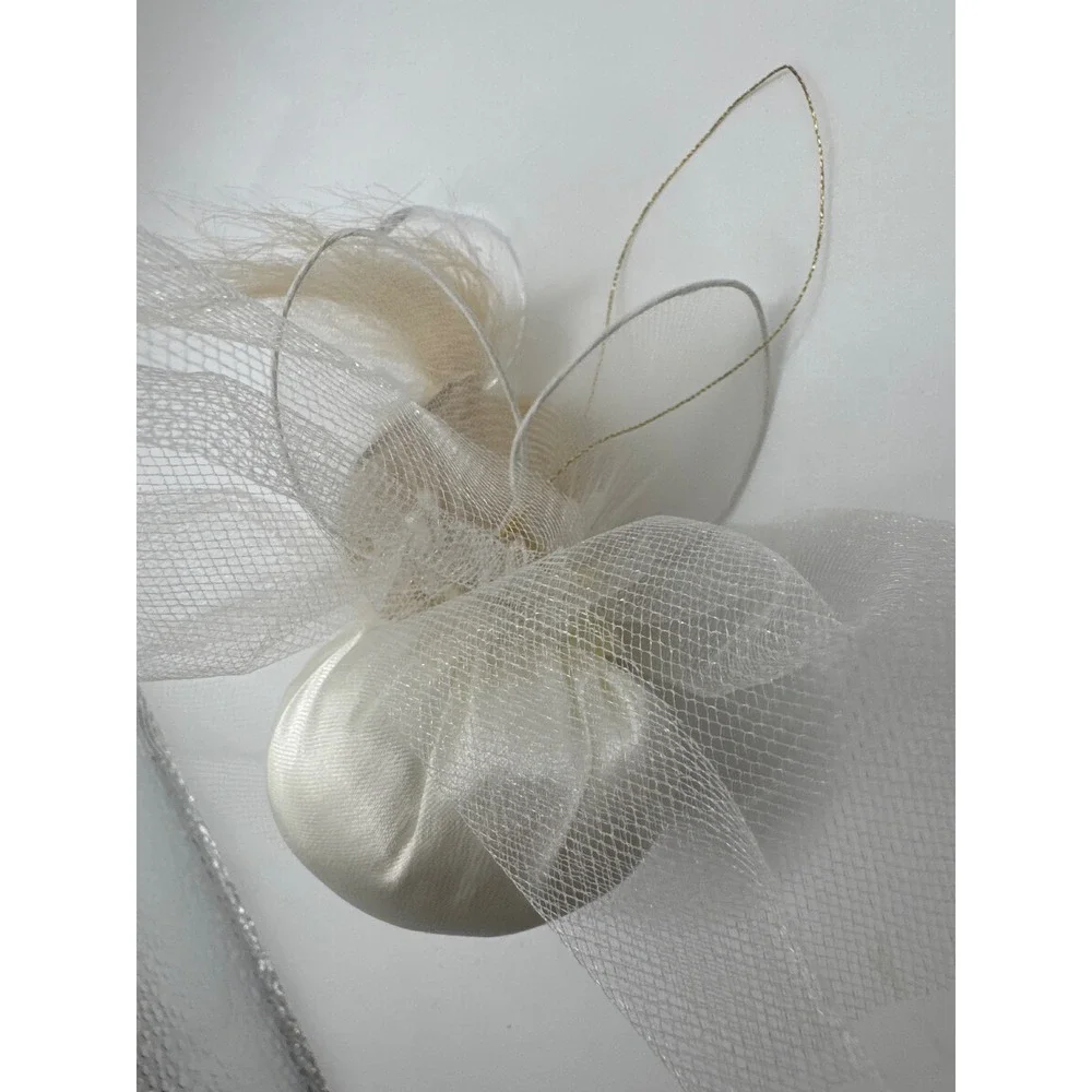 Vintage Style Whimsical Blonde Angel Ornament White Satin Gold Heart 4 Inch